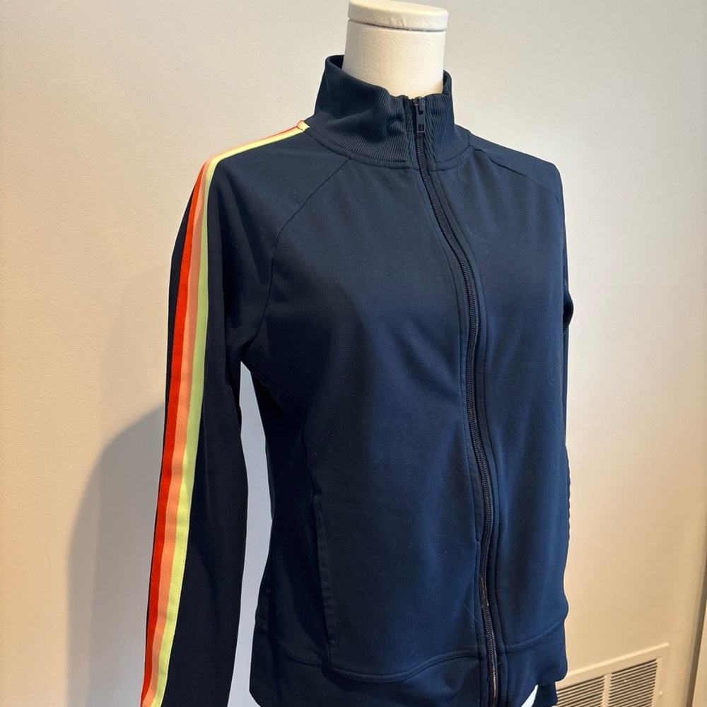Women's Navy Track Jacket with Multicolor Stripes